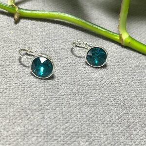 Elegant Silvertone and Teal Crystal Earrings